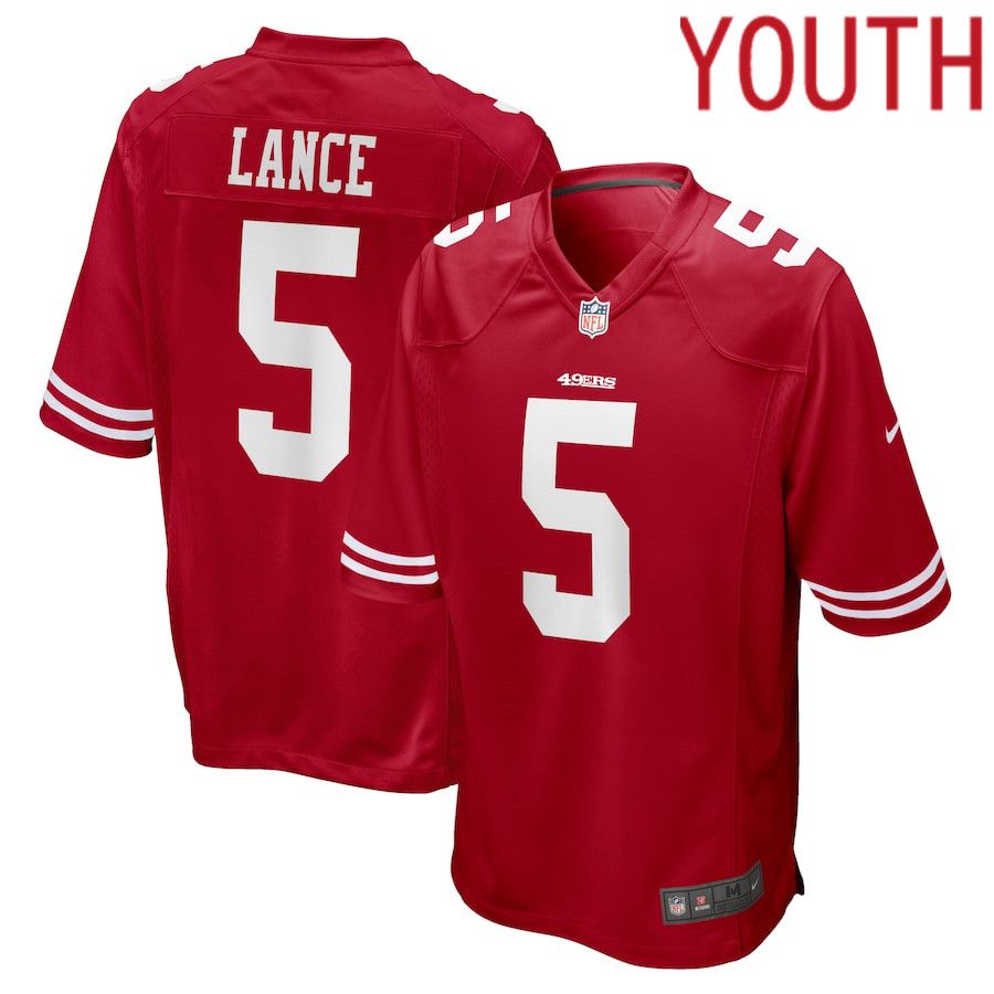 Youth San Francisco 49ers #5 Trey Lance Nike Scarlet Player Game NFL Jersey